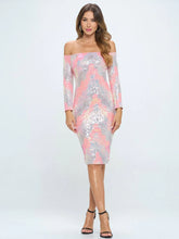 Load image into Gallery viewer, VESTIDO LENTEJUELAS OFF THE SHOULDER