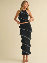 Cargar imagen en el visor de la galería, HALTER NECK TOP &amp; ELASTIC WAIST MAXI SKIRT RUFFLE TIERED KNIT SET