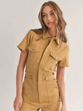 Cargar imagen en el visor de la galería, SHORT SLEEVE POCKETS BUTTON UP DENIM ROMPER