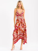 Cargar imagen en el visor de la galería, V-NECK SMOCK FLORAL HIGH-LOW MAXI DRESS