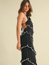 Cargar imagen en el visor de la galería, HALTER NECK OPEN BACK TIERED RUFFLE BODYCON MAXI DRESS