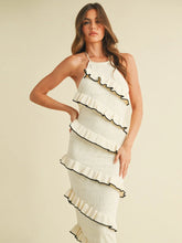 Cargar imagen en el visor de la galería, HALTER NECK OPEN BACK TIERED RUFFLE BODYCON MAXI DRESS