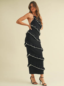 blue dress for baby girl HALTER NECK OPEN BACK TIERED RUFFLE BODYCON MAXI DRESS – Square Fashion