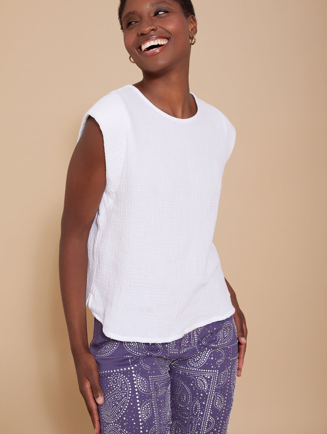 Camiseta bimateria bambula algodón hombreras con bordado