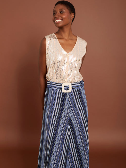 Falda midi de rayas con hebilla