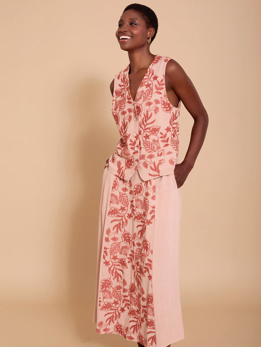 Falda midi con bordado floral