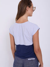 Load image into Gallery viewer, Camiseta bimateria popelín de rayas y canalé SKATIE BCN