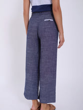 Load image into Gallery viewer, Pantalon mezcla lino con detalles tejido popelin rayas SKATIE BCN