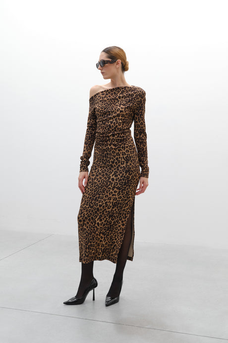 VESTIDO ANIMAL PRINT ASIMETRICO
