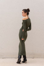 Cargar imagen en el visor de la galería, VESTIDO CAQUI ASIMETRICO MIDI