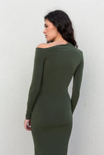 Cargar imagen en el visor de la galería, VESTIDO CAQUI ASIMETRICO MIDI