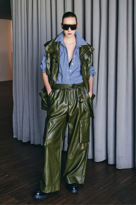 THE MILITARY GREEN VEGAN LEATHER PANTS
